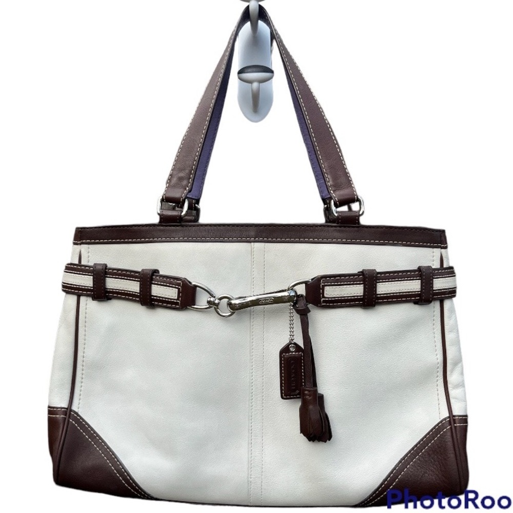 Vintage Coach Hampton Tote Shoulder Bag White Leather F10521